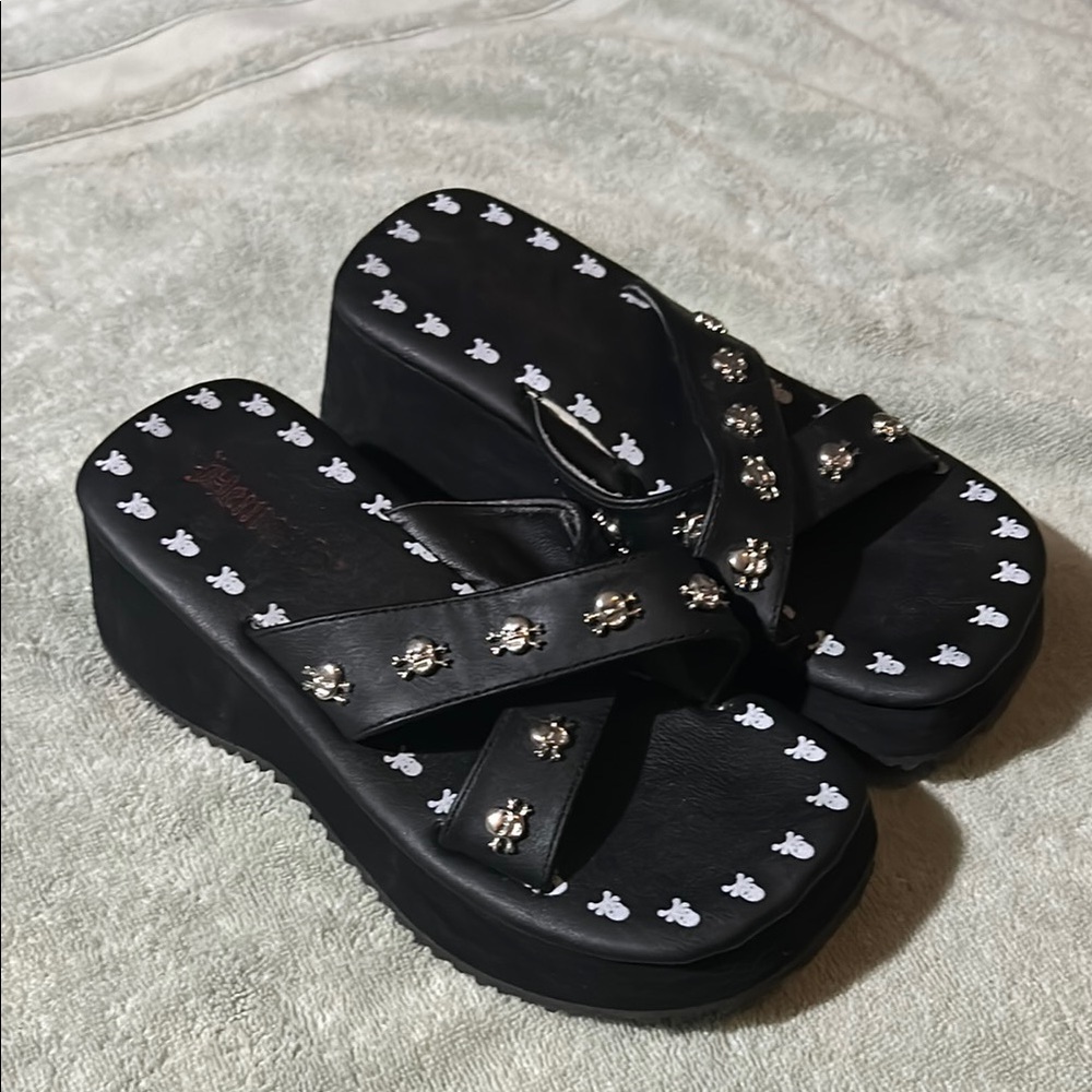 Demonia Skull Black Platform Sandals